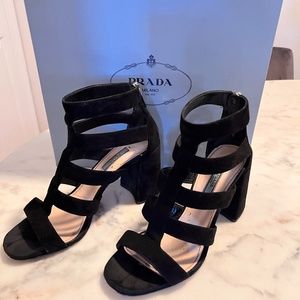 Prada blk Suede Cage sandals